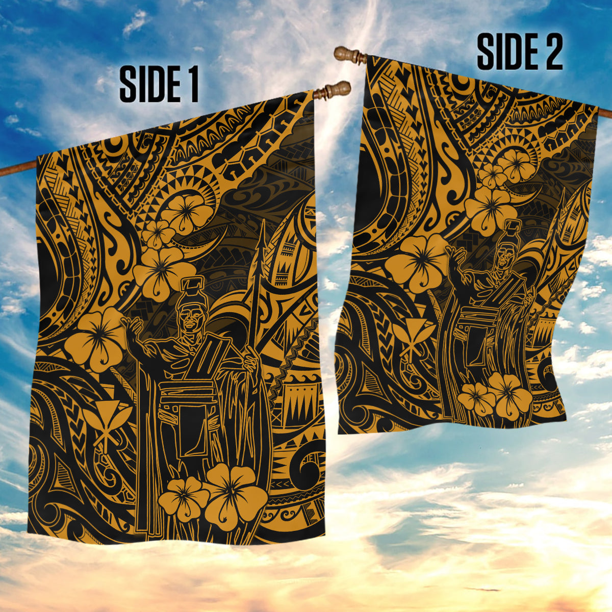 Hawaii King Kamehameha Garden Flag Polynesian Pattern Gold Version - Wonder Print Shop