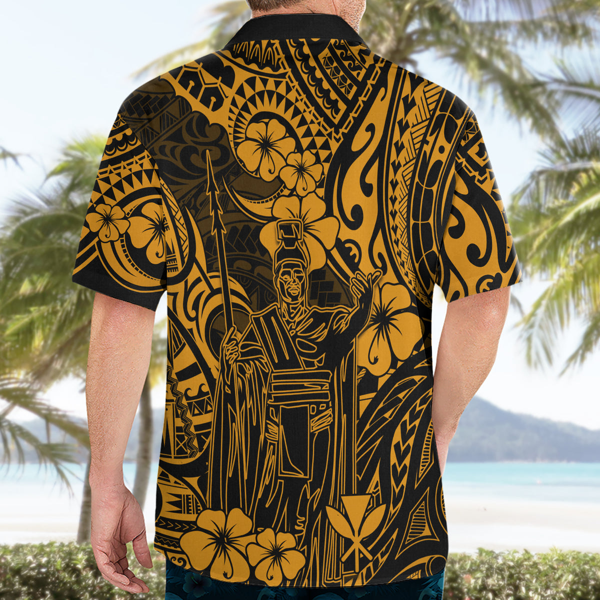 Hawaii King Kamehameha Hawaiian Shirt Polynesian Pattern Gold Version - Wonder Print Shop