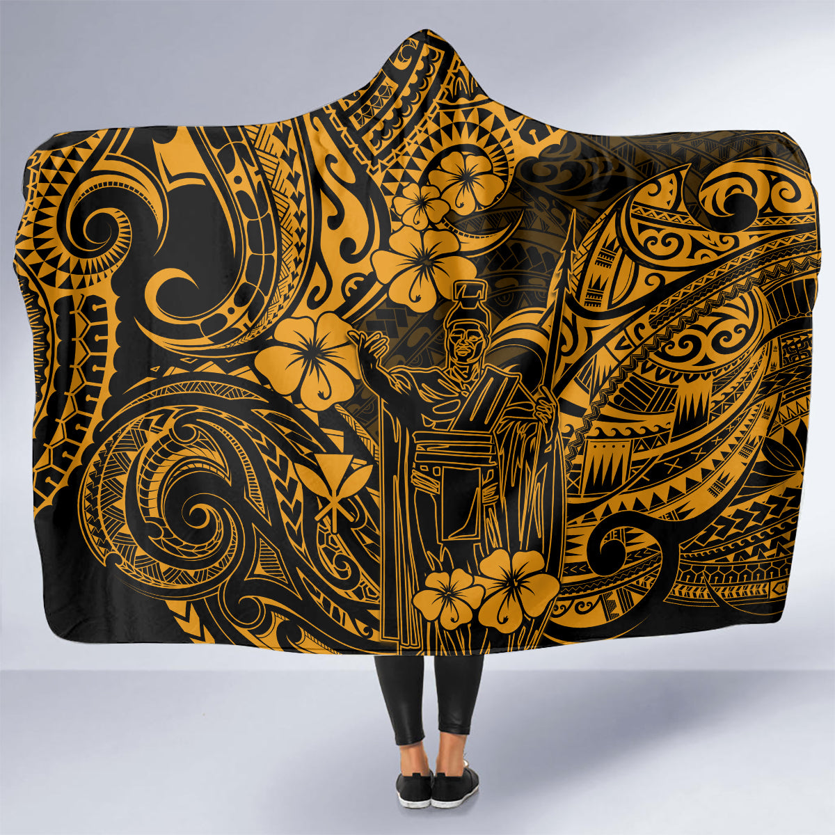hawaii-king-kamehameha-hooded-blanket-polynesian-pattern-gold-version
