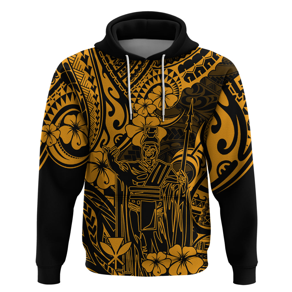 Hawaii King Kamehameha Hoodie Polynesian Pattern Gold Version - Wonder Print Shop