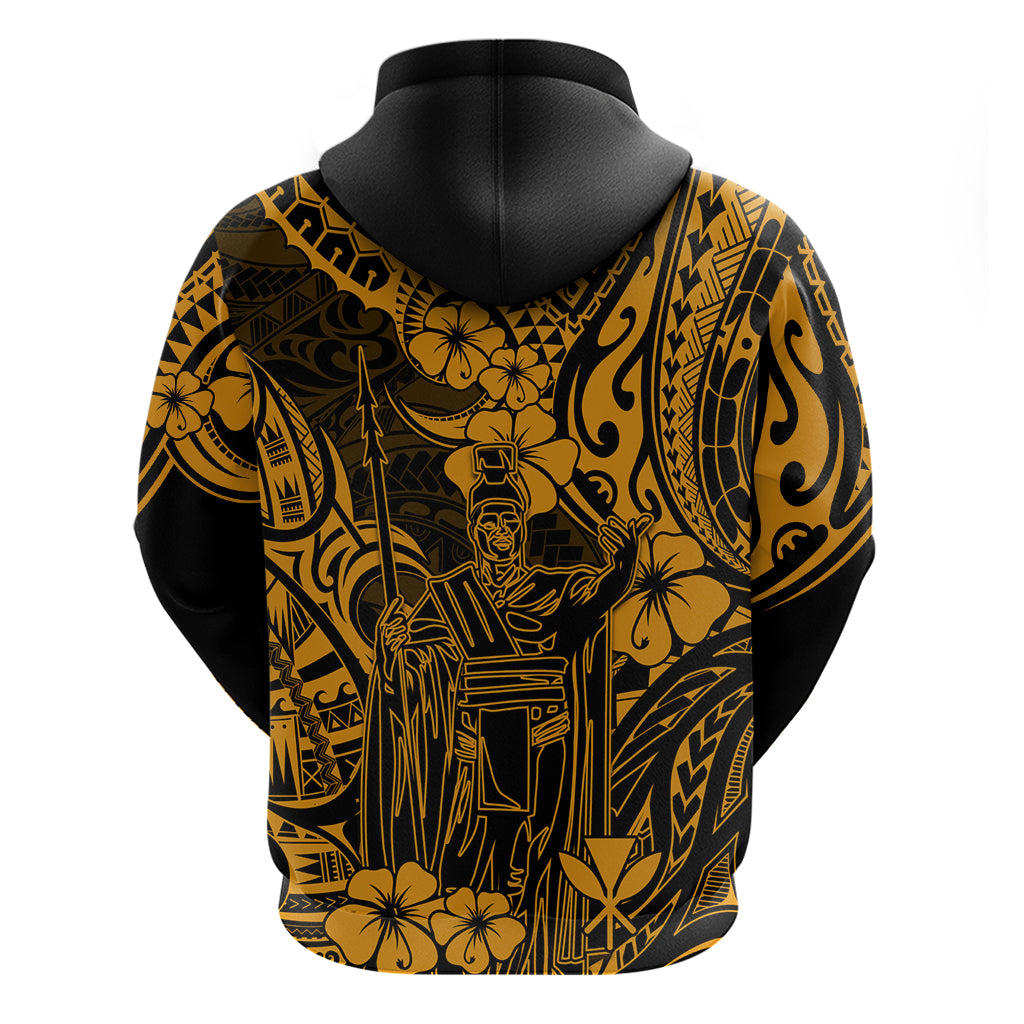 Hawaii King Kamehameha Hoodie Polynesian Pattern Gold Version - Wonder Print Shop