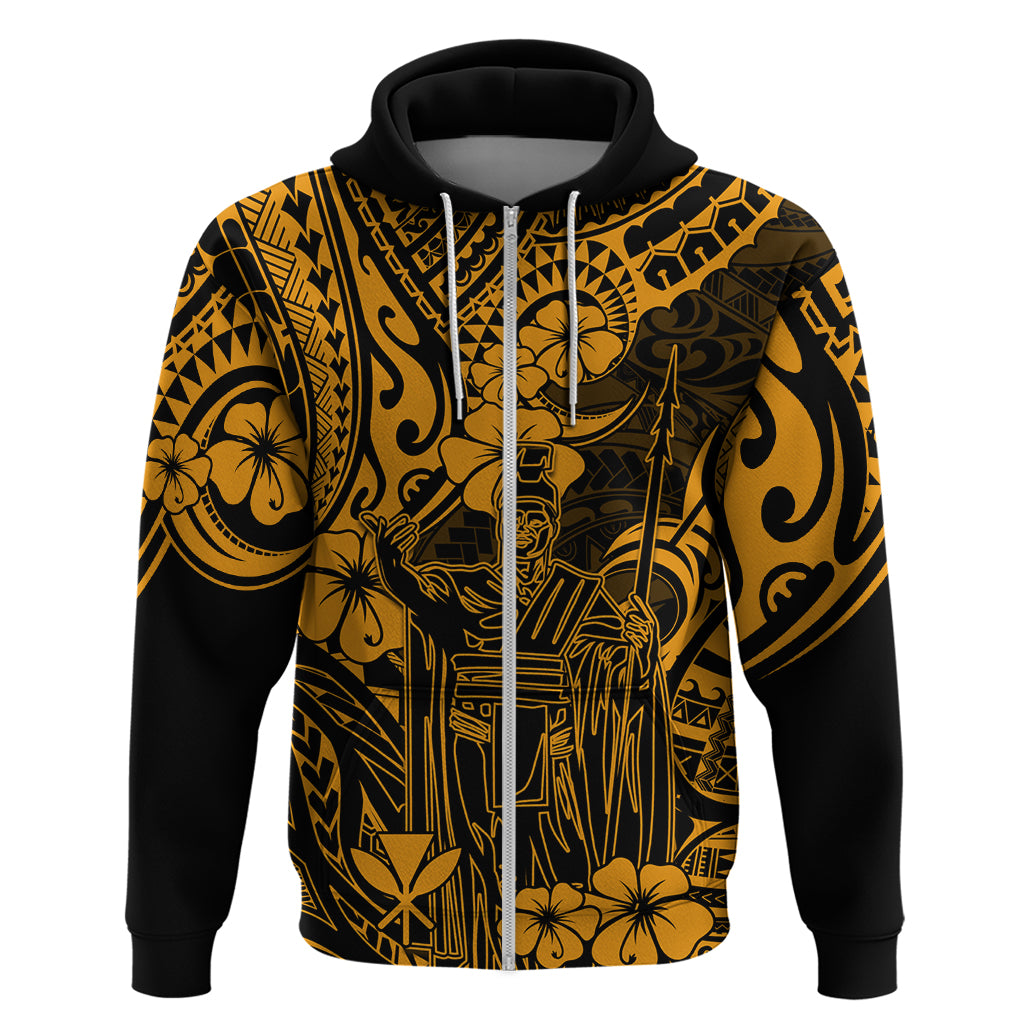 Hawaii King Kamehameha Hoodie Polynesian Pattern Gold Version - Wonder Print Shop