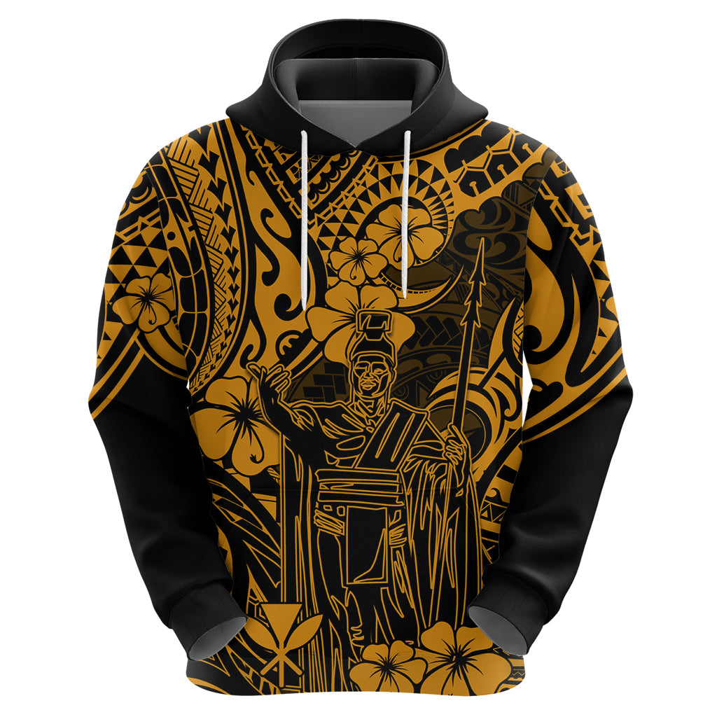 Hawaii King Kamehameha Hoodie Polynesian Pattern Gold Version - Wonder Print Shop