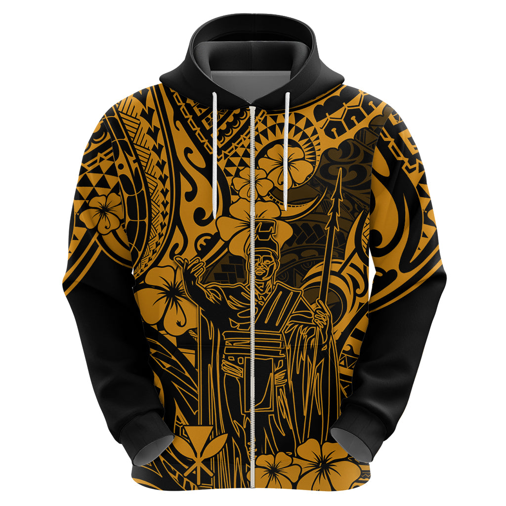 Hawaii King Kamehameha Hoodie Polynesian Pattern Gold Version - Wonder Print Shop