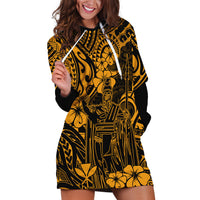 Hawaii King Kamehameha Hoodie Dress Polynesian Pattern Gold Version - Wonder Print Shop