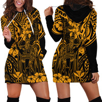 Hawaii King Kamehameha Hoodie Dress Polynesian Pattern Gold Version - Wonder Print Shop