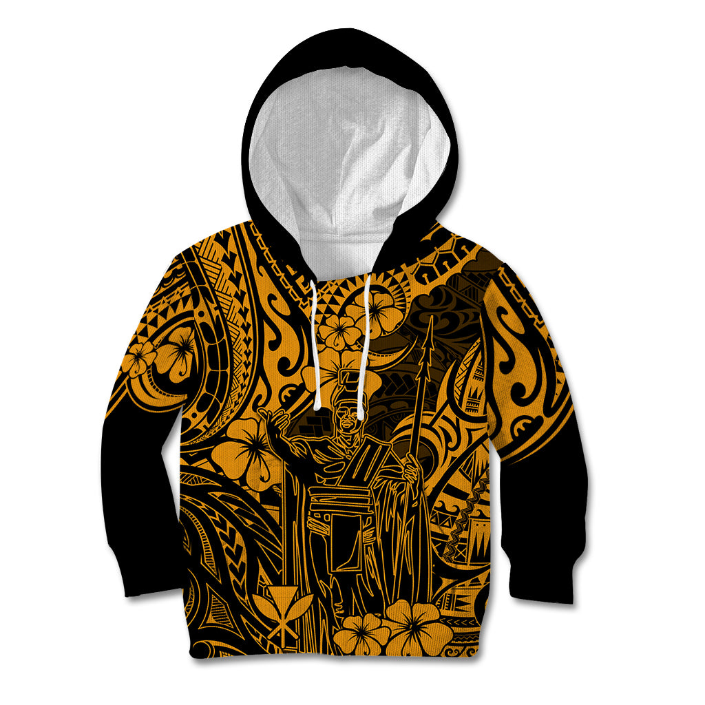 Hawaii King Kamehameha Kid Hoodie Polynesian Pattern Gold Version - Wonder Print Shop