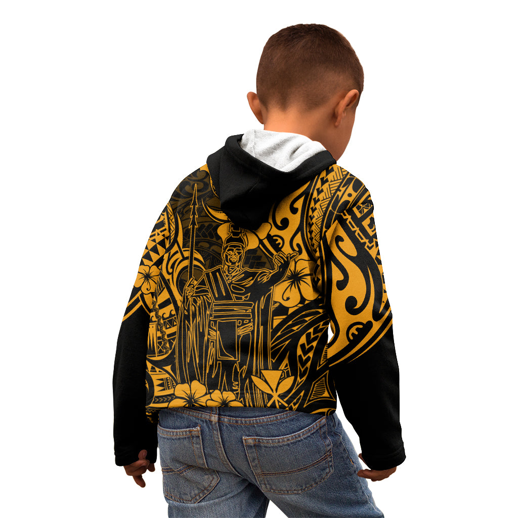 Hawaii King Kamehameha Kid Hoodie Polynesian Pattern Gold Version - Wonder Print Shop