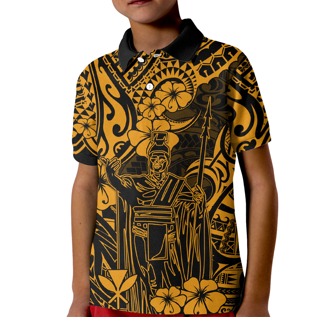 Hawaii King Kamehameha Kid Polo Shirt Polynesian Pattern Gold Version - Wonder Print Shop