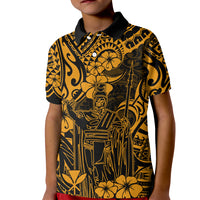Hawaii King Kamehameha Kid Polo Shirt Polynesian Pattern Gold Version - Wonder Print Shop