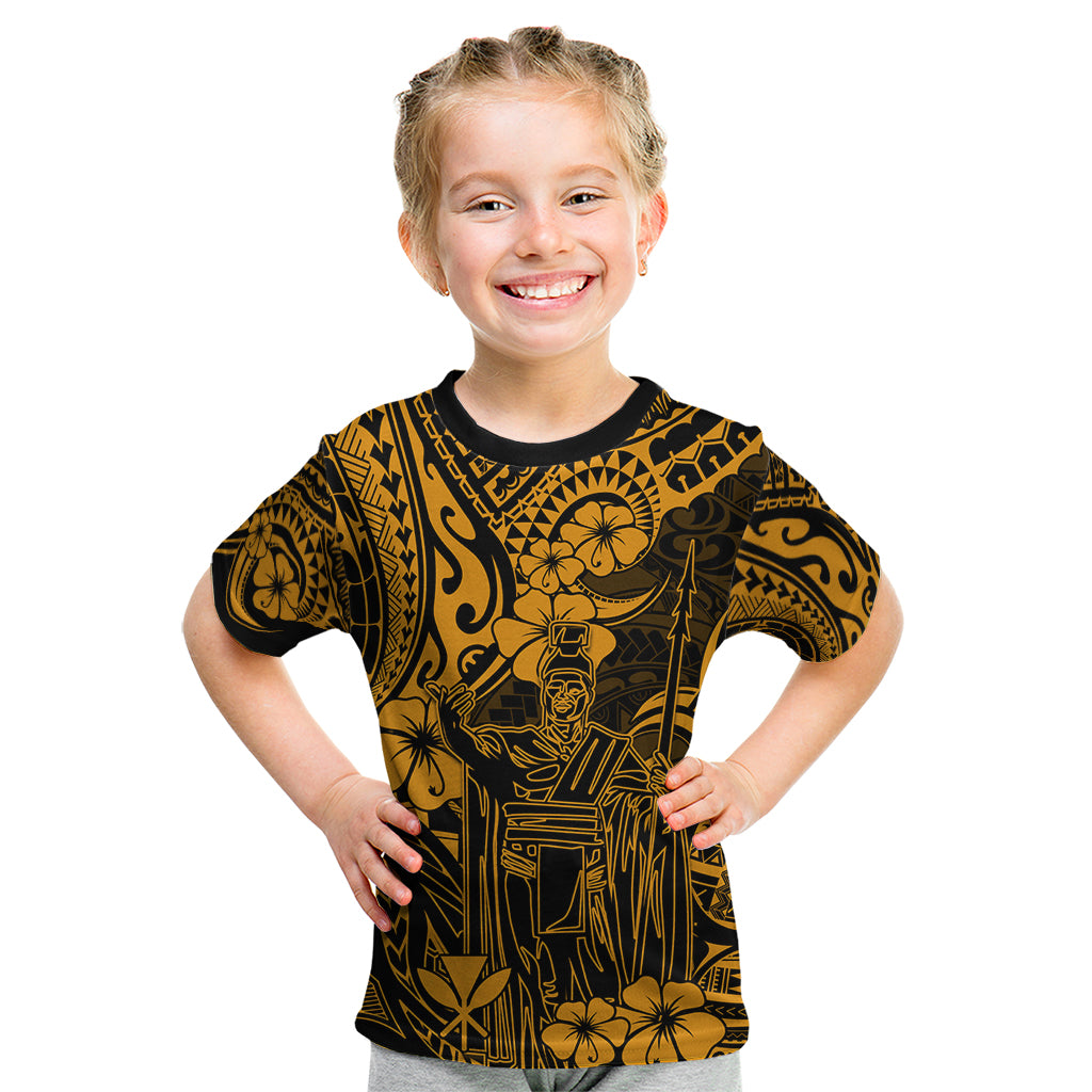 Hawaii King Kamehameha Kid T Shirt Polynesian Pattern Gold Version - Wonder Print Shop