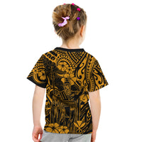 Hawaii King Kamehameha Kid T Shirt Polynesian Pattern Gold Version - Wonder Print Shop