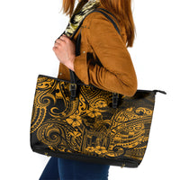 Hawaii King Kamehameha Leather Tote Bag Polynesian Pattern Gold Version - Wonder Print Shop