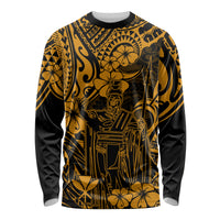 Hawaii King Kamehameha Long Sleeve Shirt Polynesian Pattern Gold Version - Wonder Print Shop