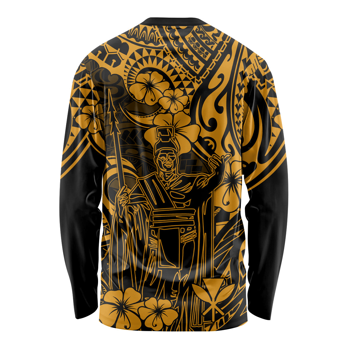 Hawaii King Kamehameha Long Sleeve Shirt Polynesian Pattern Gold Version - Wonder Print Shop