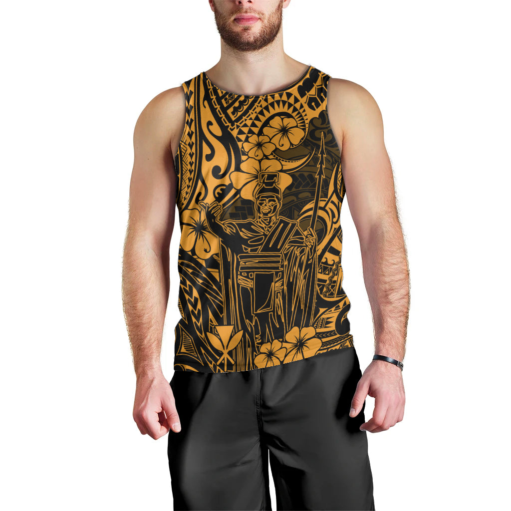 Hawaii King Kamehameha Men Tank Top Polynesian Pattern Gold Version - Wonder Print Shop
