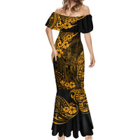 Hawaii King Kamehameha Mermaid Dress Polynesian Pattern Gold Version - Wonder Print Shop