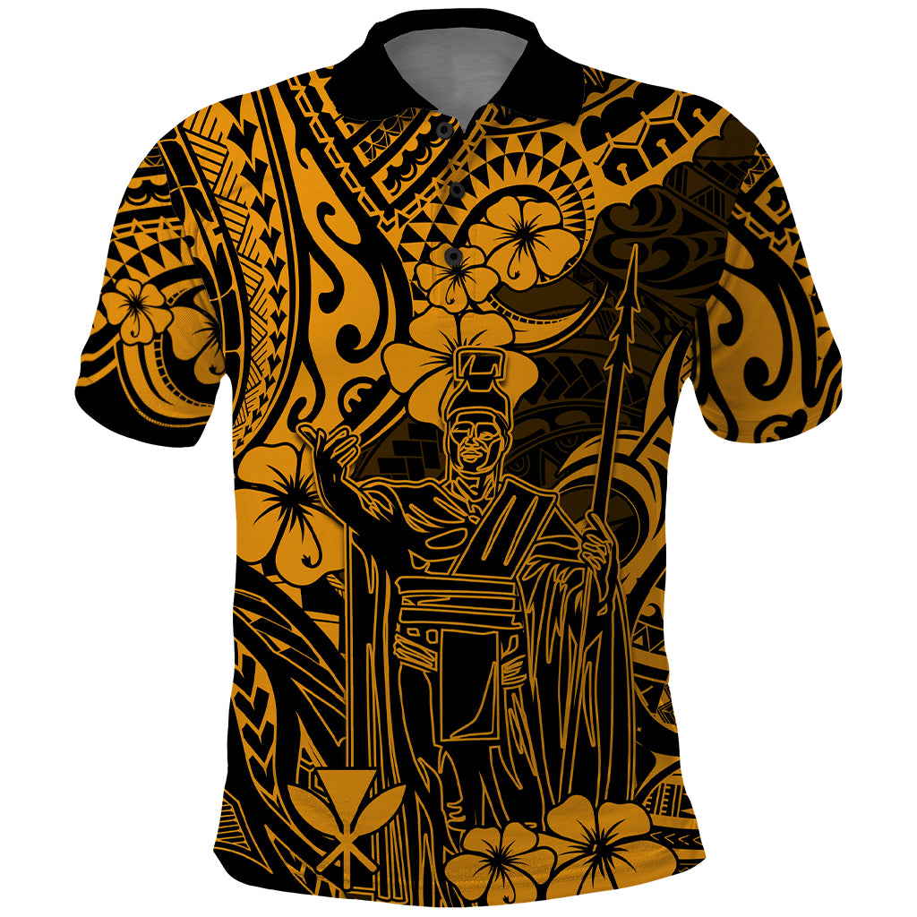 Hawaii King Kamehameha Polo Shirt Polynesian Pattern Gold Version - Wonder Print Shop