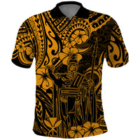 Hawaii King Kamehameha Polo Shirt Polynesian Pattern Gold Version - Wonder Print Shop
