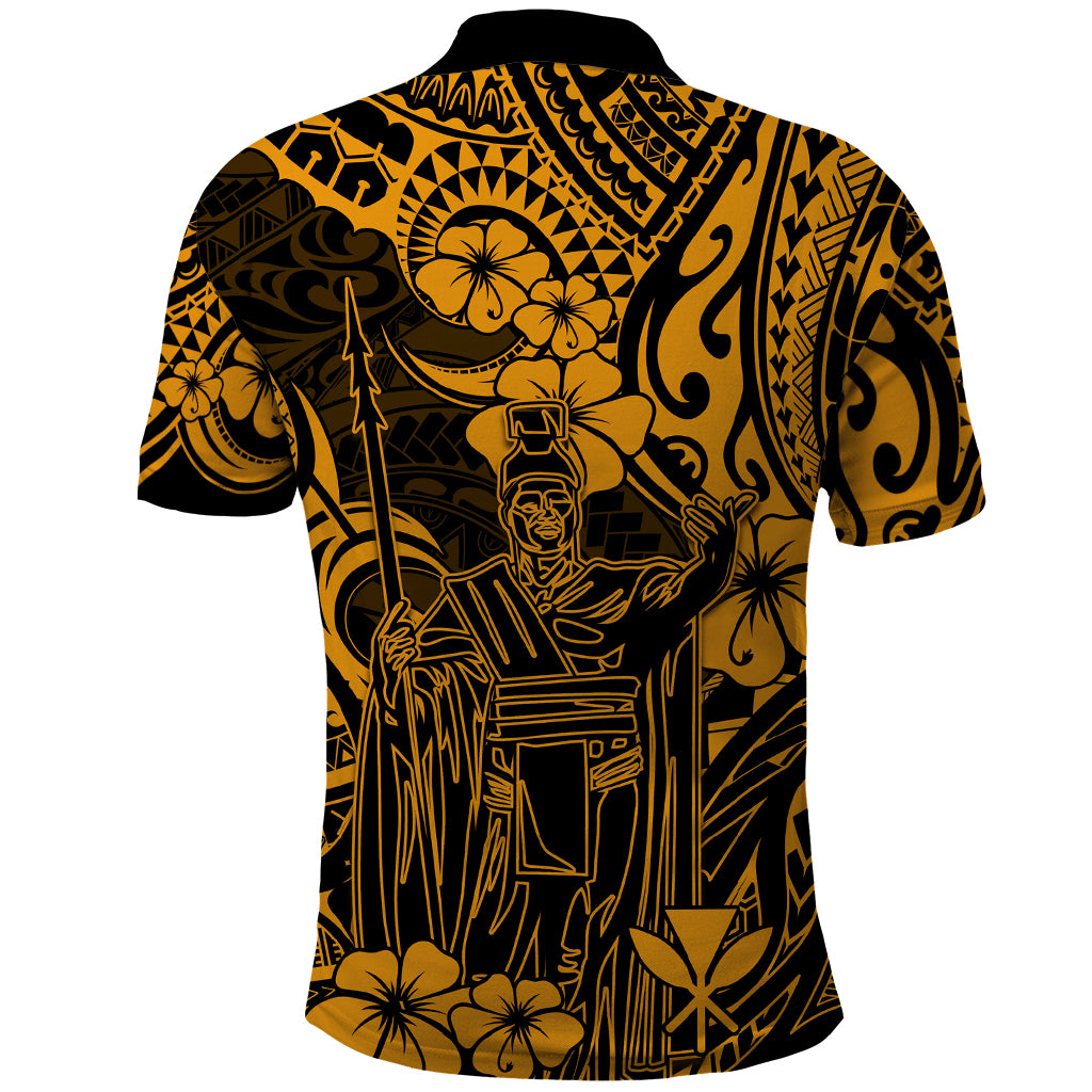 Hawaii King Kamehameha Polo Shirt Polynesian Pattern Gold Version - Wonder Print Shop