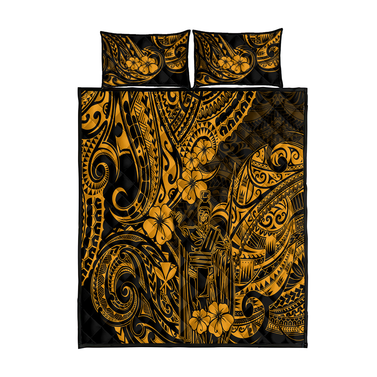 Hawaii King Kamehameha Quilt Bed Set Polynesian Pattern Gold Version - Wonder Print Shop