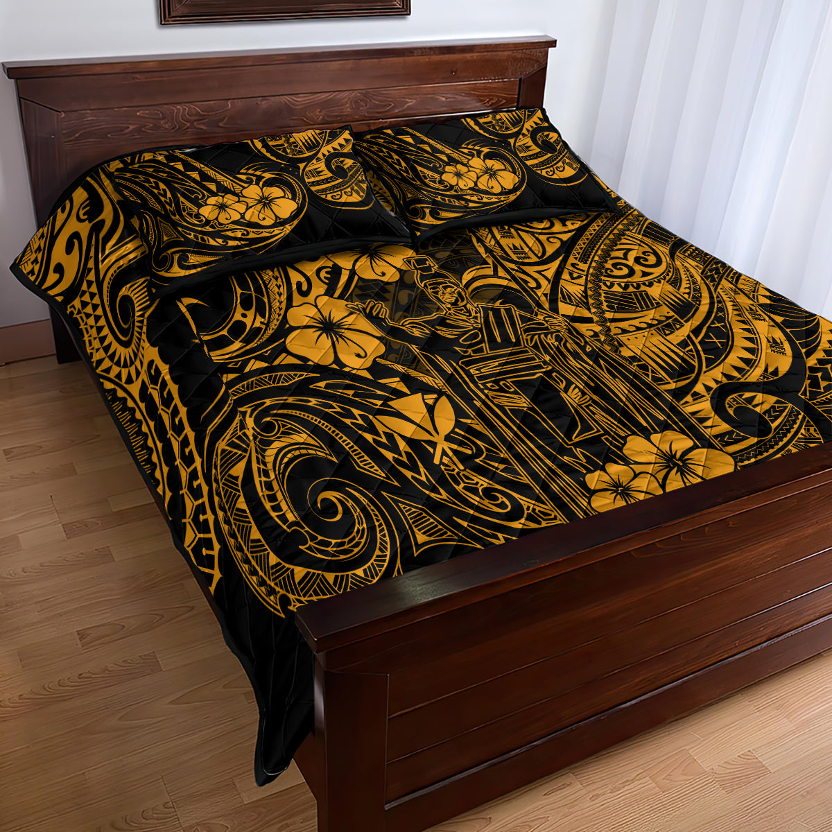 Hawaii King Kamehameha Quilt Bed Set Polynesian Pattern Gold Version - Wonder Print Shop