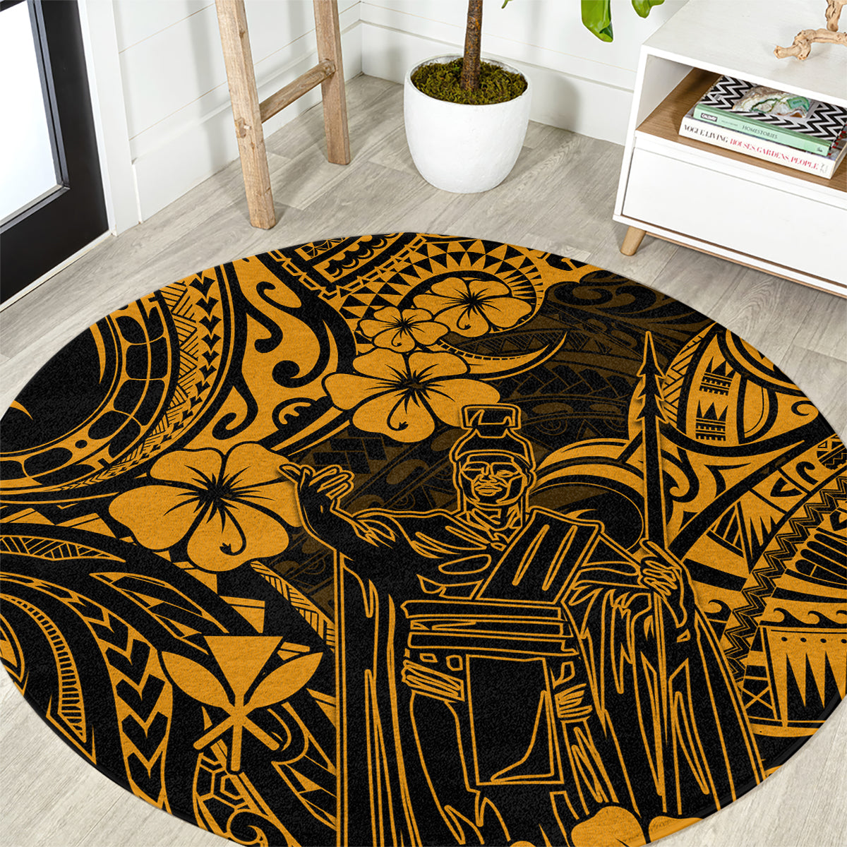 hawaii-king-kamehameha-round-carpet-polynesian-pattern-gold-version