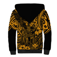 Hawaii King Kamehameha Sherpa Hoodie Polynesian Pattern Gold Version - Wonder Print Shop