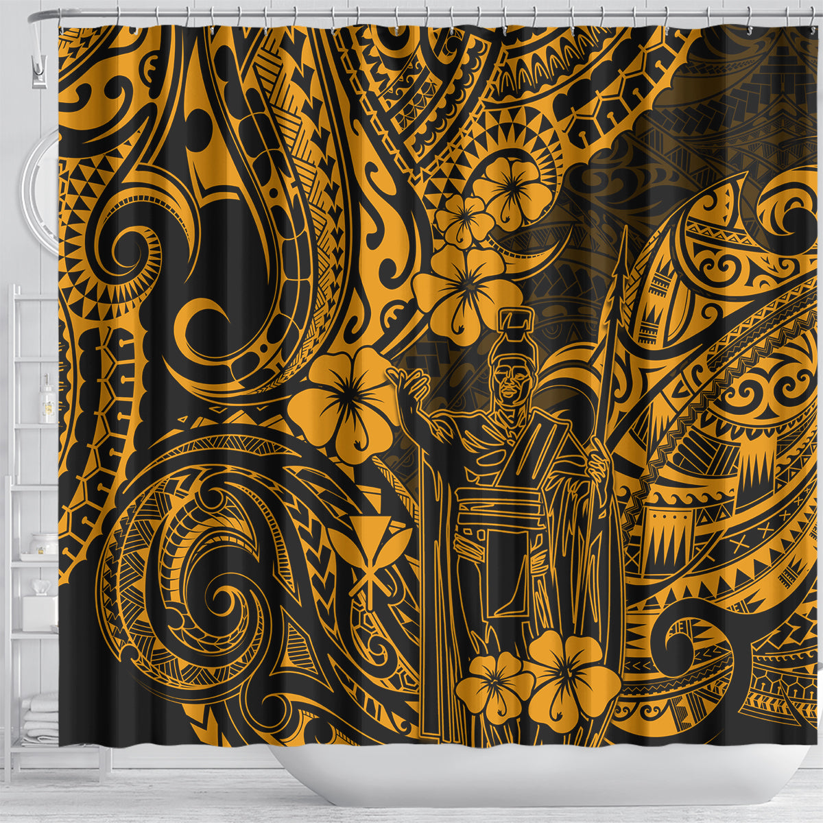 hawaii-king-kamehameha-shower-curtain-polynesian-pattern-gold-version
