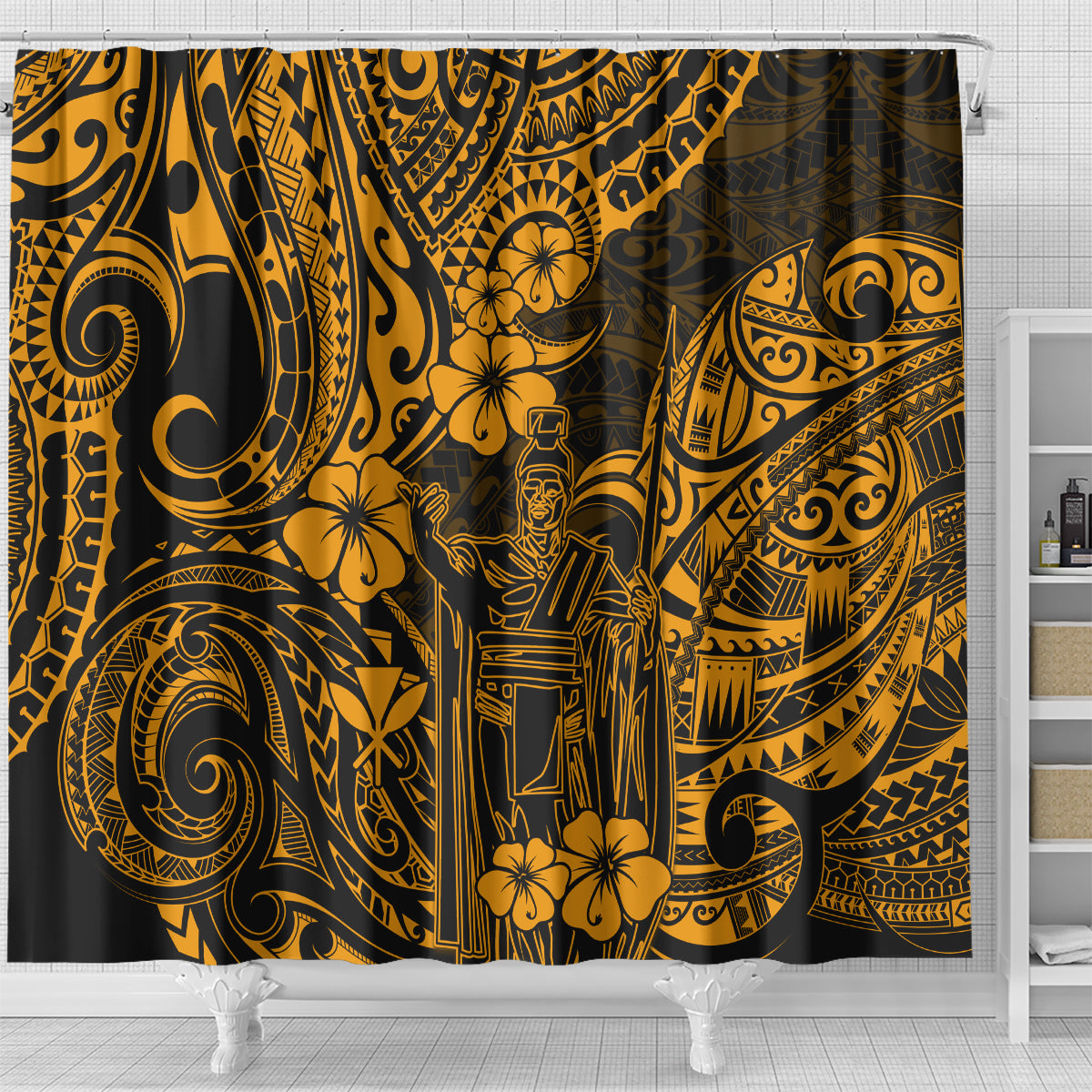 hawaii-king-kamehameha-shower-curtain-polynesian-pattern-gold-version