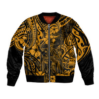 Hawaii King Kamehameha Sleeve Zip Bomber Jacket Polynesian Pattern Gold Version - Wonder Print Shop