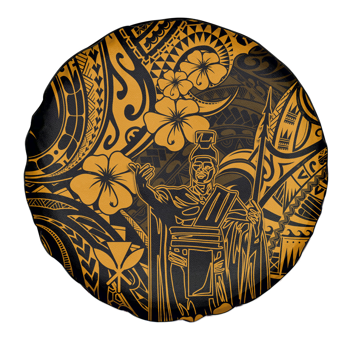 Hawaii King Kamehameha Spare Tire Cover Polynesian Pattern Gold Version - Wonder Print Shop