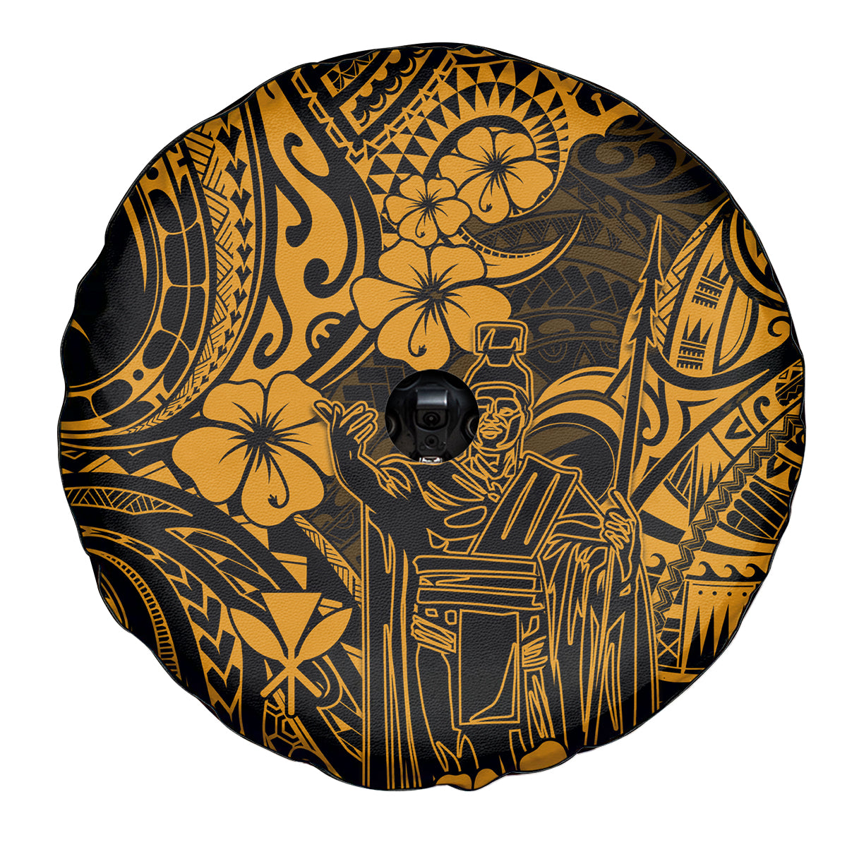 Hawaii King Kamehameha Spare Tire Cover Polynesian Pattern Gold Version - Wonder Print Shop