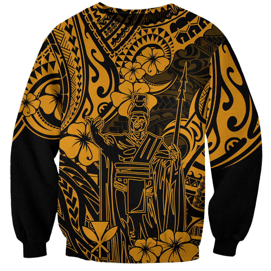 Hawaii King Kamehameha Sweatshirt Polynesian Pattern Gold Version - Wonder Print Shop