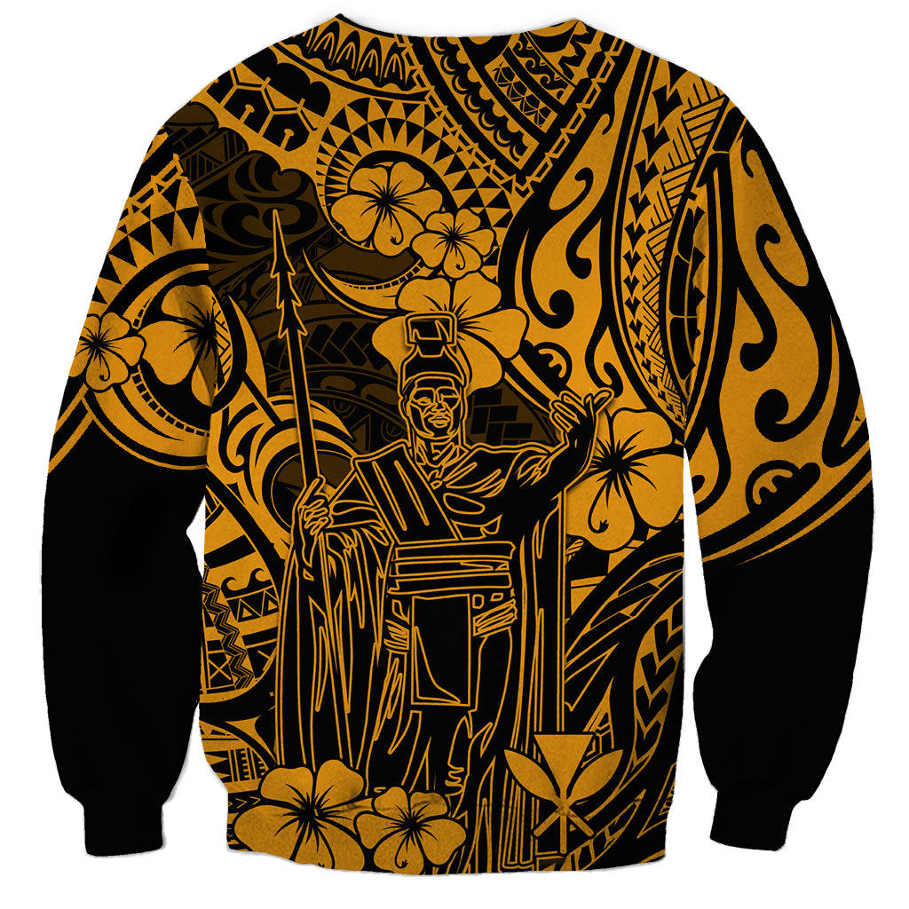 Hawaii King Kamehameha Sweatshirt Polynesian Pattern Gold Version - Wonder Print Shop