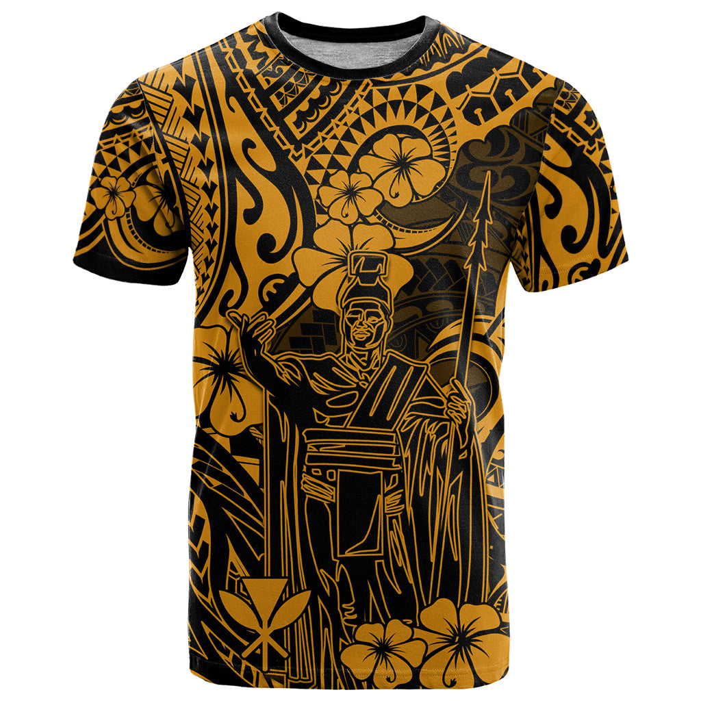 Hawaii King Kamehameha T Shirt Polynesian Pattern Gold Version - Wonder Print Shop