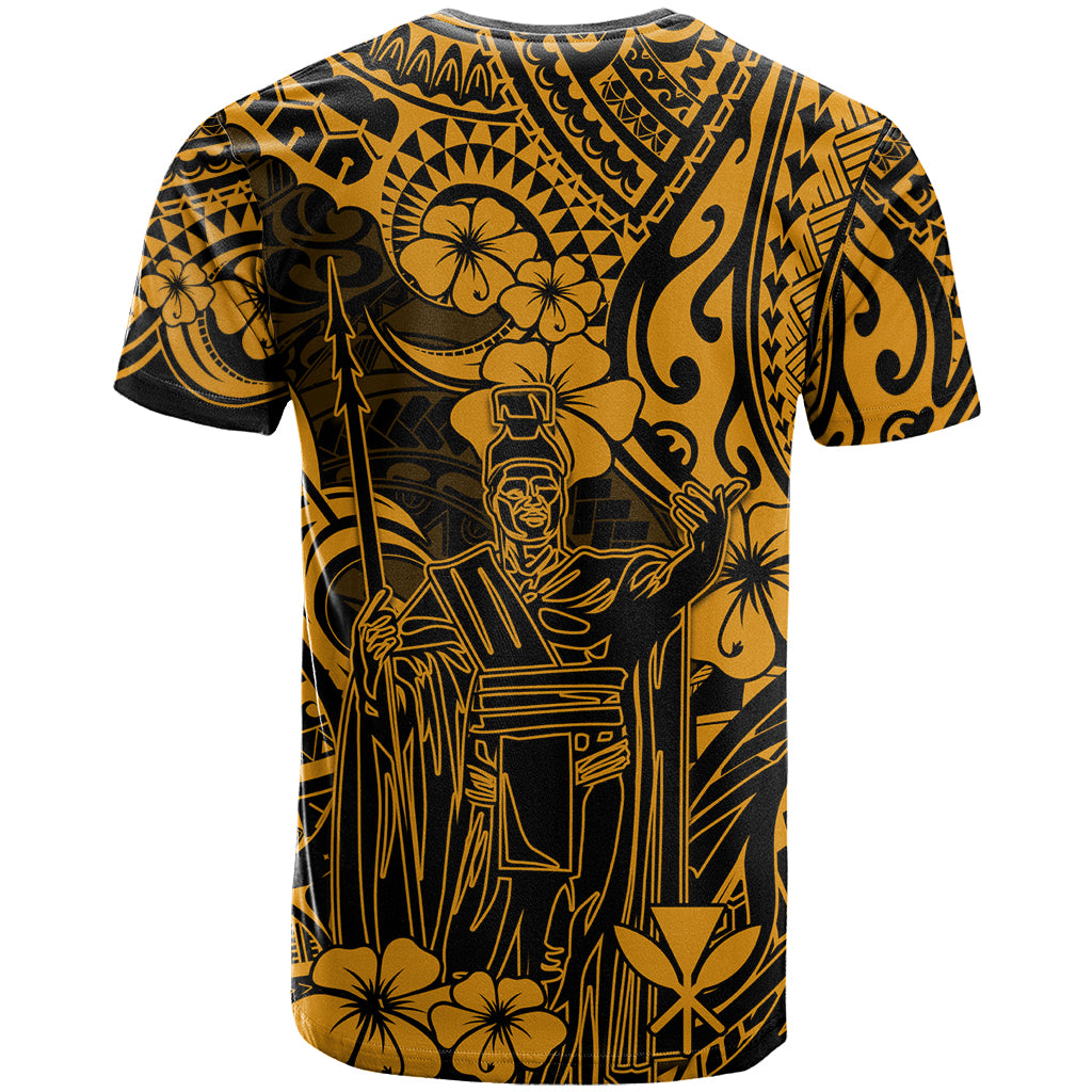 Hawaii King Kamehameha T Shirt Polynesian Pattern Gold Version - Wonder Print Shop