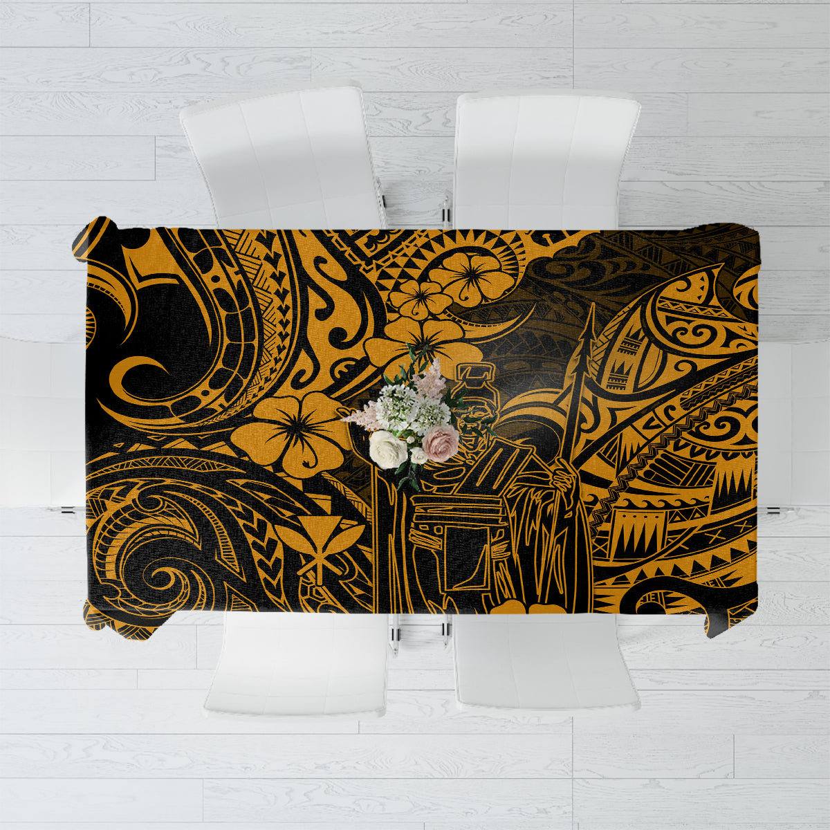 Hawaii King Kamehameha Tablecloth Polynesian Pattern Gold Version - Wonder Print Shop