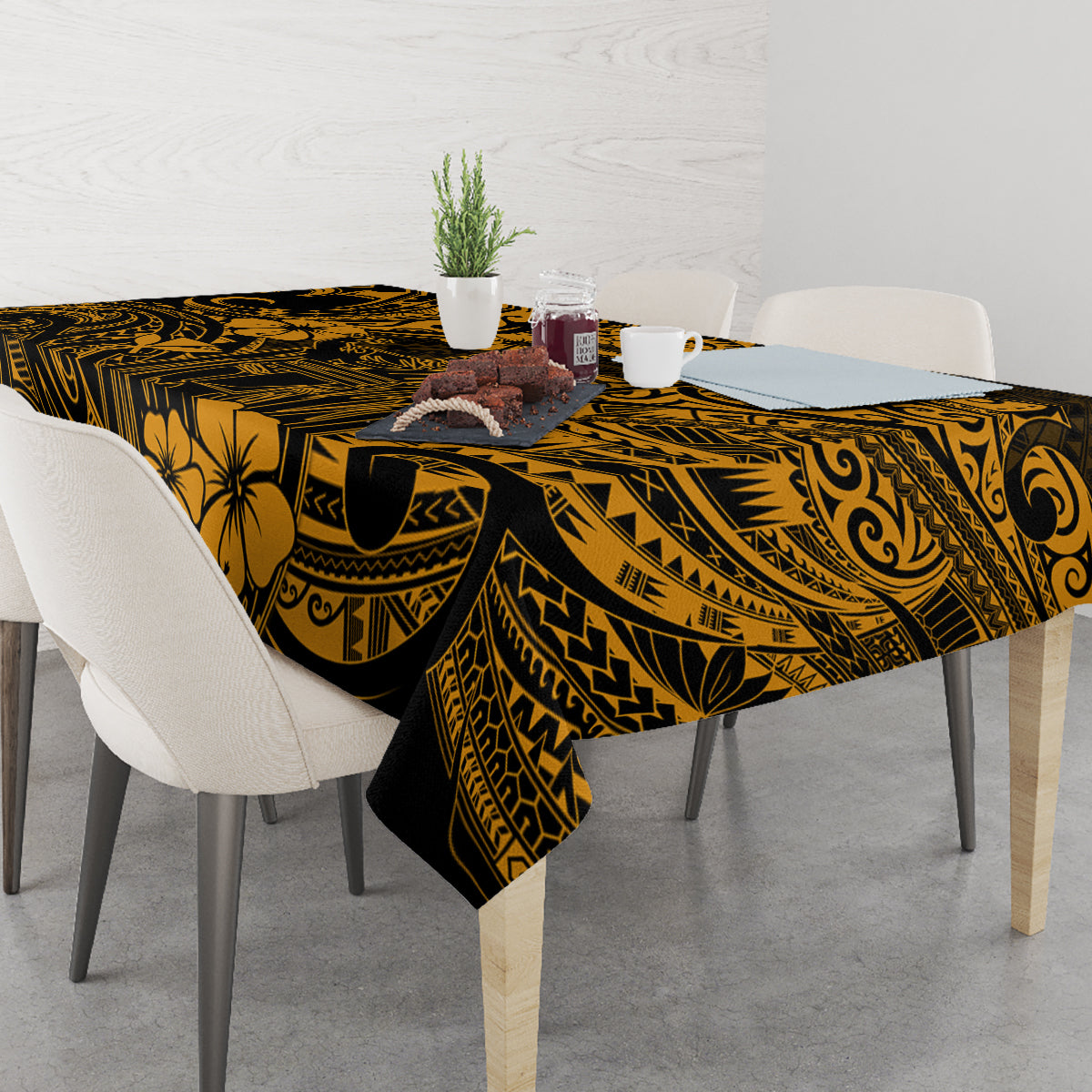 Hawaii King Kamehameha Tablecloth Polynesian Pattern Gold Version - Wonder Print Shop
