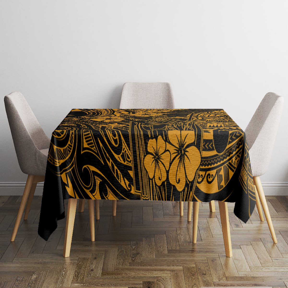 Hawaii King Kamehameha Tablecloth Polynesian Pattern Gold Version - Wonder Print Shop