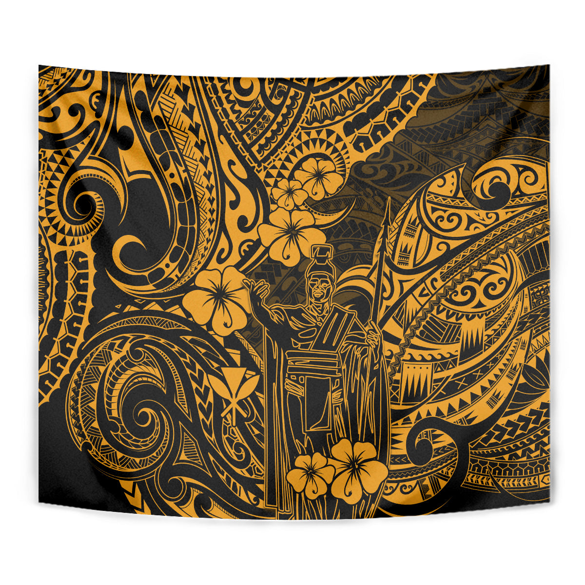 Hawaii King Kamehameha Tapestry Polynesian Pattern Gold Version - Wonder Print Shop