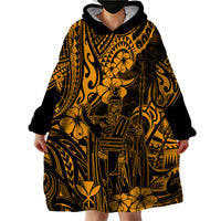 Hawaii King Kamehameha Wearable Blanket Hoodie Polynesian Pattern Gold Version - Wonder Print Shop