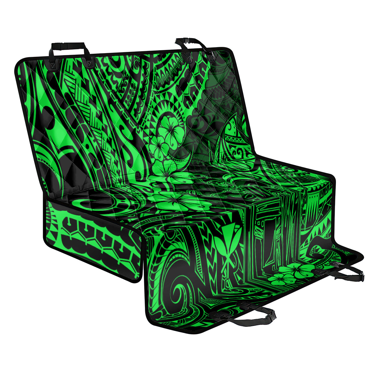 Hawaii King Kamehameha Back Car Seat Cover Polynesian Pattern Green Version - Wonder Print Shop