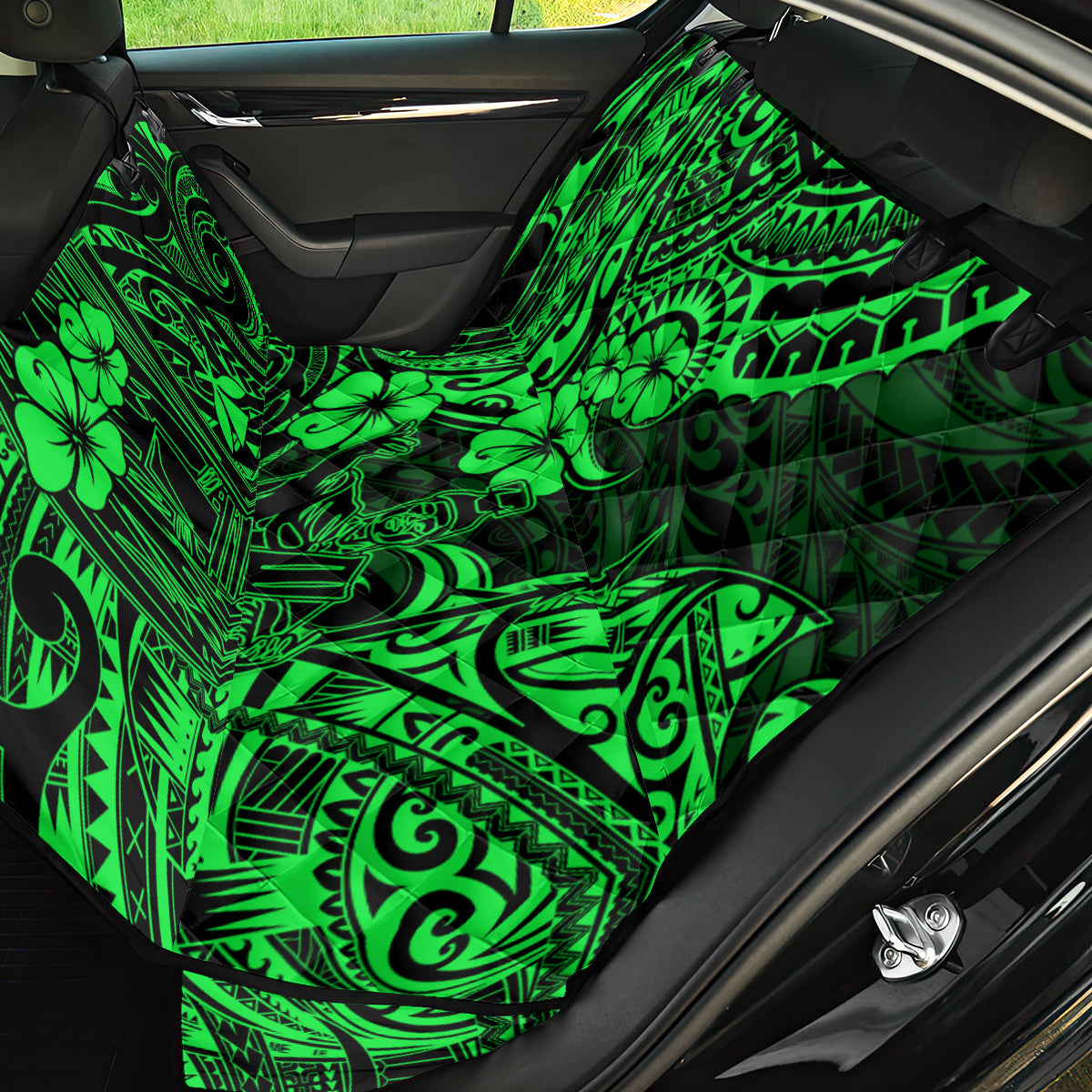 Hawaii King Kamehameha Back Car Seat Cover Polynesian Pattern Green Version - Wonder Print Shop