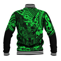 Hawaii King Kamehameha Baseball Jacket Polynesian Pattern Green Version - Wonder Print Shop