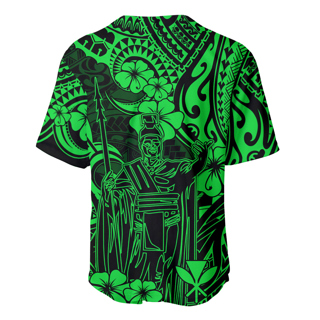 Hawaii King Kamehameha Baseball Jersey Polynesian Pattern Green Version - Wonder Print Shop