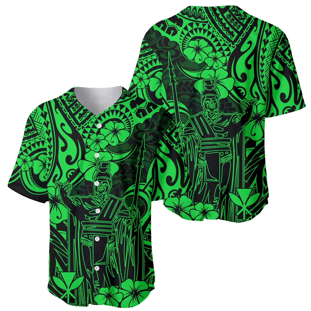 Hawaii King Kamehameha Baseball Jersey Polynesian Pattern Green Version - Wonder Print Shop