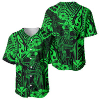 Hawaii King Kamehameha Baseball Jersey Polynesian Pattern Green Version - Wonder Print Shop