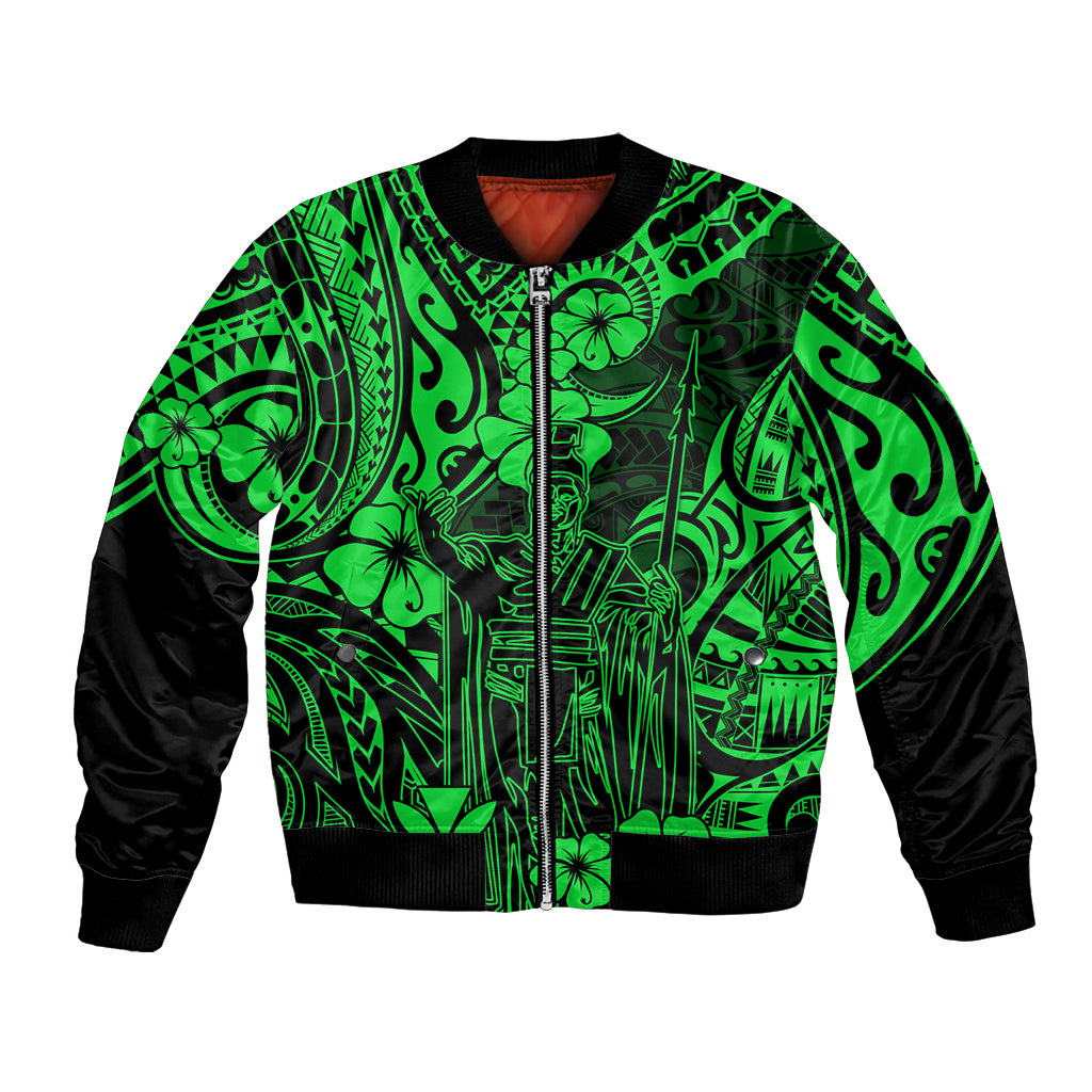 Hawaii King Kamehameha Bomber Jacket Polynesian Pattern Green Version - Wonder Print Shop
