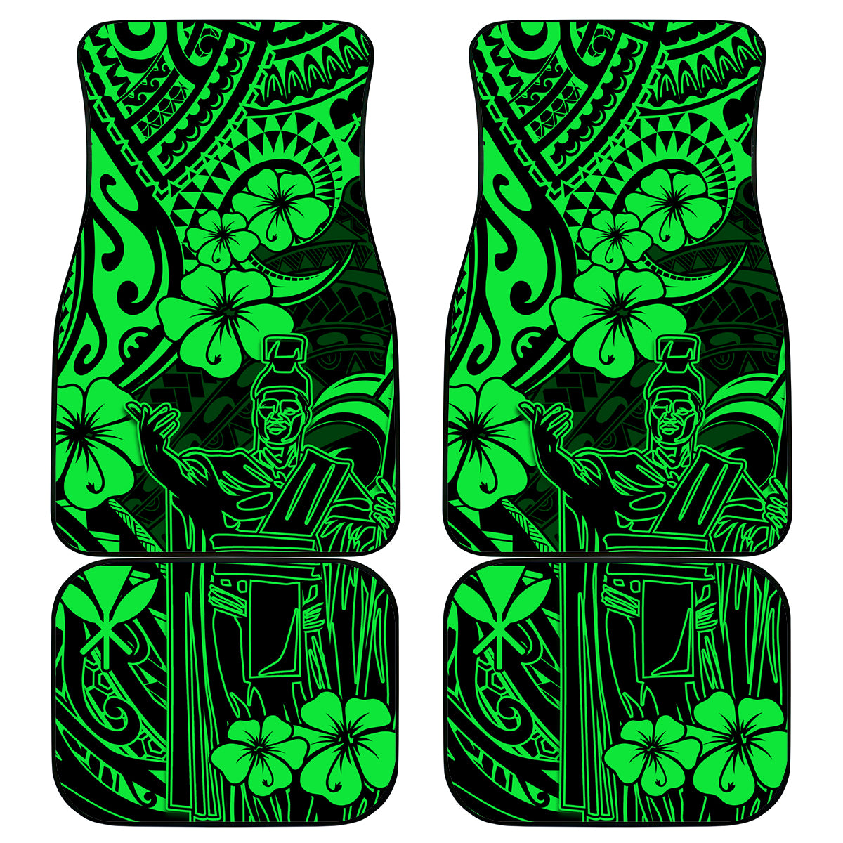 Hawaii King Kamehameha Car Mats Polynesian Pattern Green Version - Wonder Print Shop